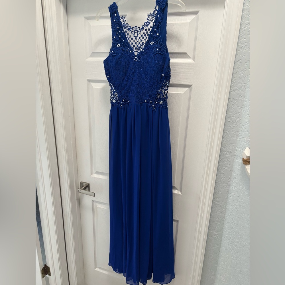 Elegant Royal Blue Dress With Lace